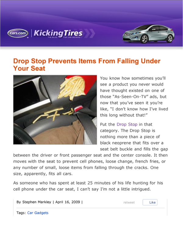 Drop Stop Prevents Items from Falling under your Seat
